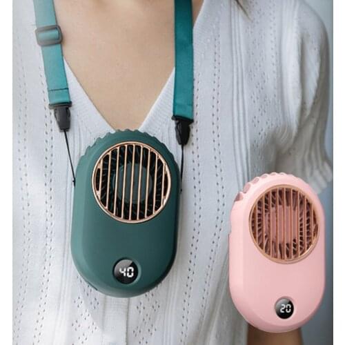 Digital Display Hanging Neck Fan USB Charging Hanging Neck Small Fan Retro Mini Handheld Silent Sports Portable Fan