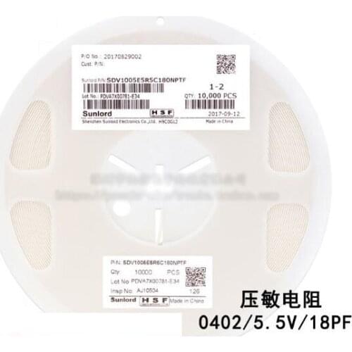 200pcs/lot SMD 0402 Voltage Dependent Resistor VDR 5.5V 18PF SDV1005E5R5C180NPTF Varistor Resistor