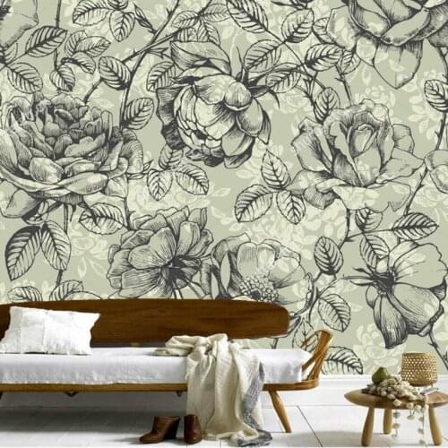 Rose wallpaper,hand drawn roses,retro pattern wall painting for living room bedroom restaurant background wall vinyl wallpaper
