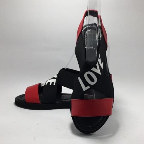 Women Red Love Sandals Spring Summer Slippers New Fashion Comfy Elastic Band Slip On Genuine Leather Open Toe Beach Shoes