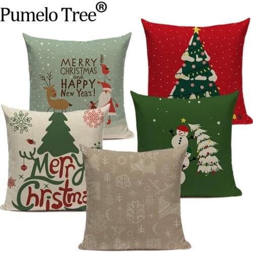 Merry Christmas Santa Claus Happy Christmas Tree Linen Sofa Bed Decorative Wedding Decoration Birthday Party Throw Pillow Case
