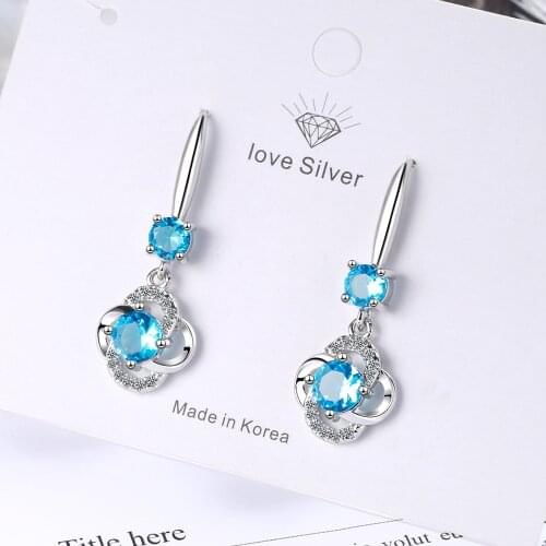 925 Sterling Silver Prevent allergy Crystal Flower Drop Earrings For Women Jewelry Pendientes Mujer Moda eh504