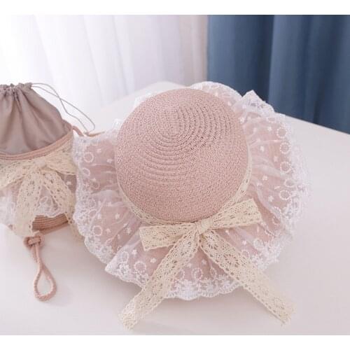 Baby Summer Accessories Holiday Baby Kids Boy Girl Hat Breathable Hat Beach Straw Sun Hat Hollow Out Lace Up Bandage Cap