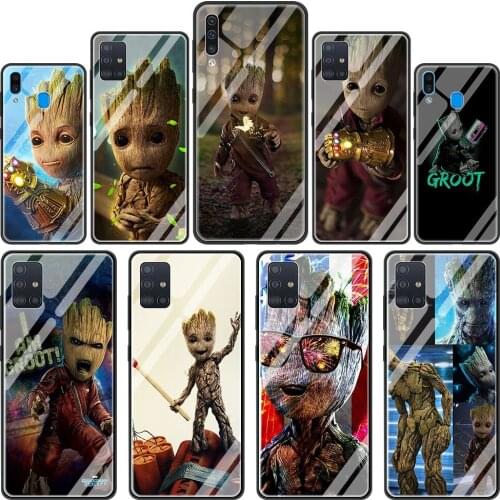 Cute groot Glass Phone Case for Samsung Galaxy A51 A71 5G A50 A70 A31 A21s M31 A30 A91 A41 M51 M30s A40 A10 A11 Cover
