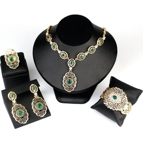 Sunspicems Gold Color Algeria Morocco Wedding Jewelry Sets For Women Bangle Ring Earring Necklace Arabesque Bride Bijoux 2021