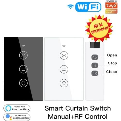 Tuya US WiFi RF433 Smart Touch Curtain Roller Blinds Motor Switch Smart Life App Remote Control Works With Alexa Google Home