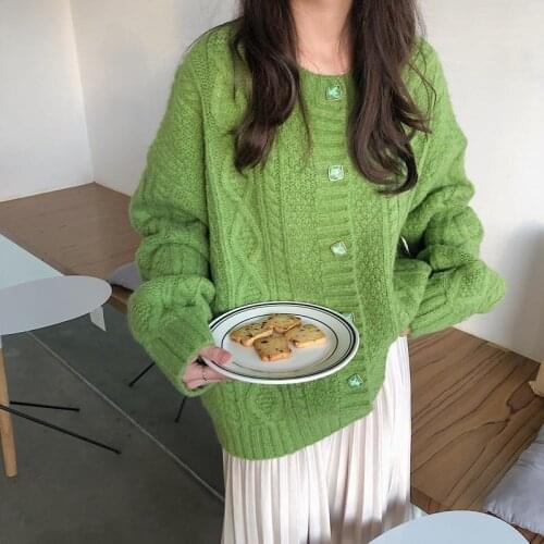 Spring And Autumn 2021 Retro Twist Soft Milk Soft Sweater Womens Loose Cardigan Knitting Lazy Style