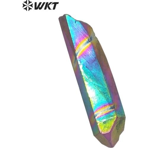 WT-G244 Wholesale Custom Shining Titanium Rainbow Quartz Column Loose Stone Random Shape Pendant For Trendy Jewelry