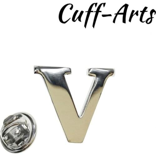 Cuffarts V Letter Lapel Pin Badges Matched Cuff Links For Men Name Jewelry Trendy Alphabet Button Cufflinks P10029