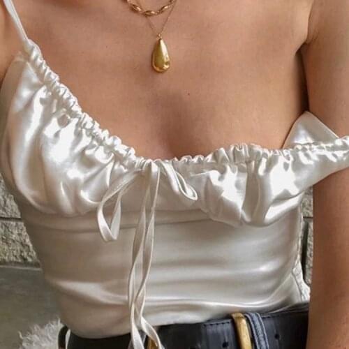 ShesModa New Summer Satin Crop Top V-neck Sexy Womens Camis Top crop tops