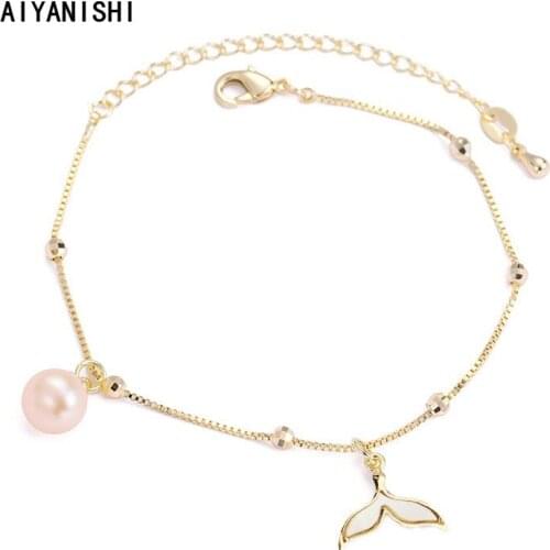 AIYANISHI 18K Gold Filled Chain Bracelet for Girls Fish Tail Women Natural Freshwater Pearls Bracelets Jewelry Gifts Wholesale