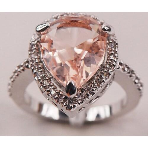 Morganite Fashion 925 Sterling Silver Woman Ring Size 6 7 8 9 10 F612 Fashion Wholesale Jewelry Free Shipping