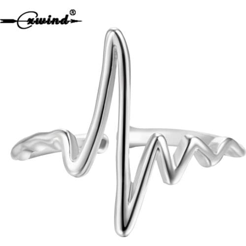 Cxwind Vintage Gemetric Heart Beat Rings for Women Adjustable Electrocardiogram Ring Simple Wave Ring ECG Party Fashion Jewelry