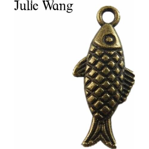 Julie Wang 30PCS Antique Bronze Small Vintage Fish Charms Pendant Accessory Handmade Crafts Necklace Findings Jewelry Making