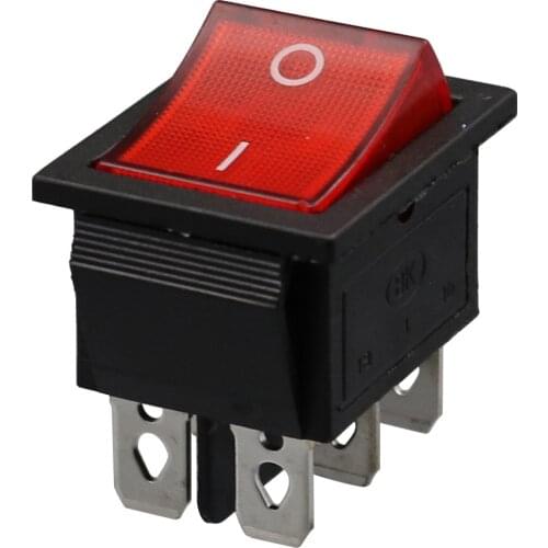 10Pcs Square Rocker Switch With Red Light 6 Pin 2 Position ON-OFF 16A/250V