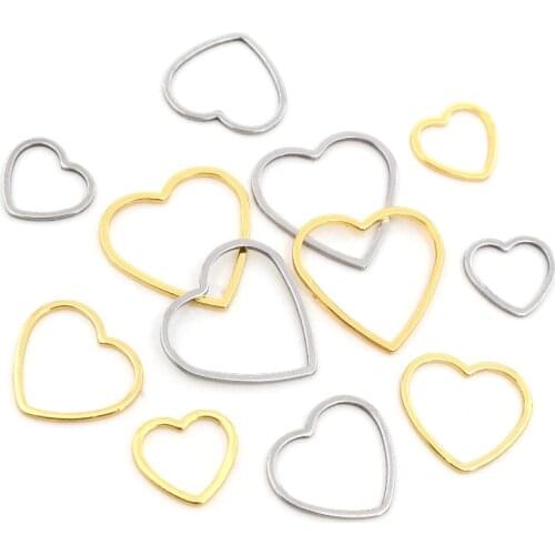 20pcs Heart Charm Gold Stainless Steel Pendant Open Bezels Hollow Pressed Resin Frame Mold Bezel DIY Jewelry Making