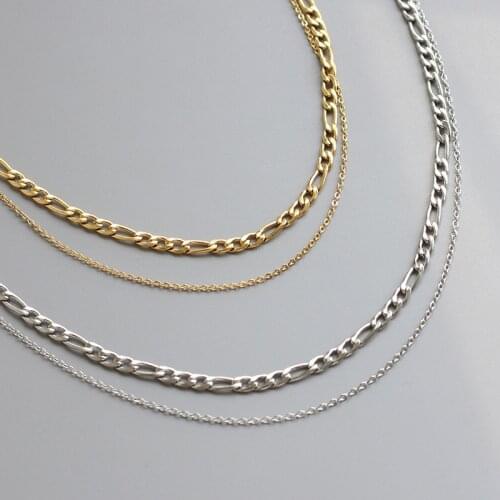 2021 Trend Couple Jewelry Double Layer 18k Gold Chain Choker Silver Necklace for Women Retro Stainless Steel Mens Chain on Neck