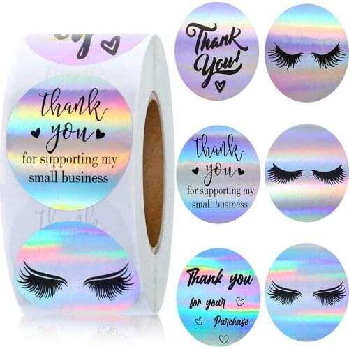 500/roll 1.5inch Rainbow Laser Festive DIY Decorations Thank You for Purchasing Commercial Decorative Stickers Label