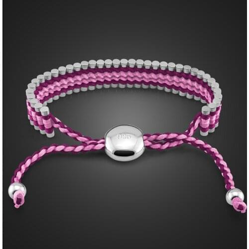 6 Styles Fashion 100% 925 Sterling Silver Bracelet Women Bohemian Vintage Multicolor Braided Rope Cuff Bangle Adjustable Jewelry