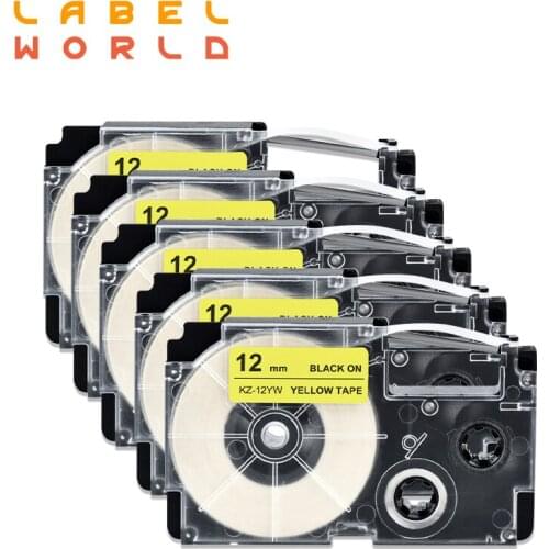 9/12/18mm casio label tape black on yellow compatible XR-9YW for KL-60 typewriter KL-60SR kl120 label printer 3 PACK
