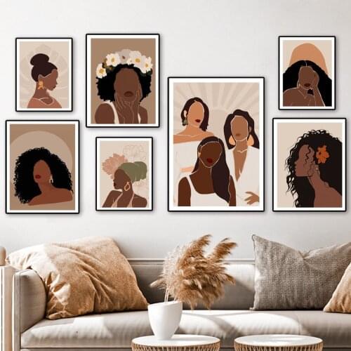 African Woman Flower Boho Bowl Abstract Wall Art Canvas Painting Nordic Posters And Prints Wall Pictures For Living Room Decor