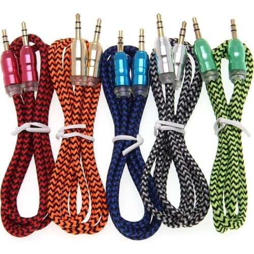 Nylon Braided Audio Cable Jack 3.5 Mm Male To Male Cloth Audio Aux Cable for IPhone Car Headphone Speaker Wire Line 50pcs/lot