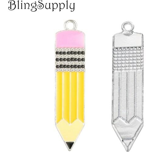 Free shipping 48*21mm school pencil rhinestone button 50PCS (BTN-5641)