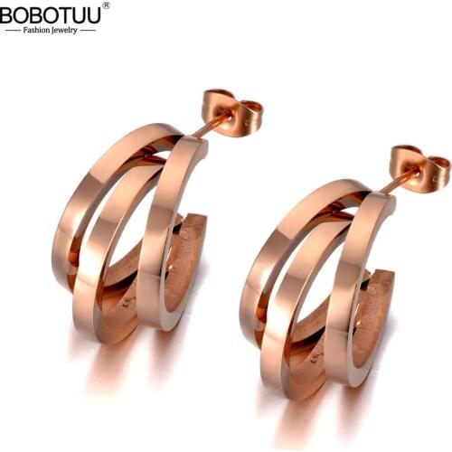 BOBOTUU Hyperbole Stainless Steel 3Pcs Semicircle Geometry Earrings Jewelry Fashion Bohemia Earrings For Women Girls BE20035