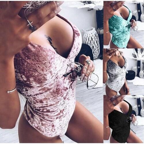 Sexy Bodysuit Women V Neck Crushed Velvet Bodysuit Body Leotard Tops Ladies Vest Jumpsuit Clubwear Autumn woman clothes 2020