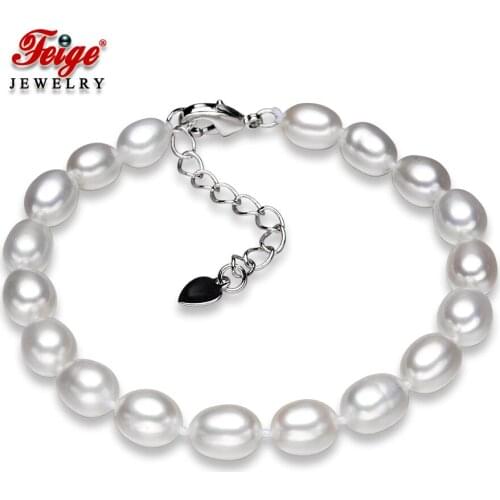 Good Gloss Natural Ellipse White Freshwater Pearl Bracelet for Women Anniversary Jewelry Beads Bracelets Dropshipping FEIGE