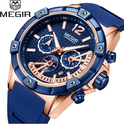 Top Luxury Brand MEGIR Mens fashion Sport Watches Mens Waterproof Silicone Watches Luminous Quartz Watch 24-hour Reloj Hombre