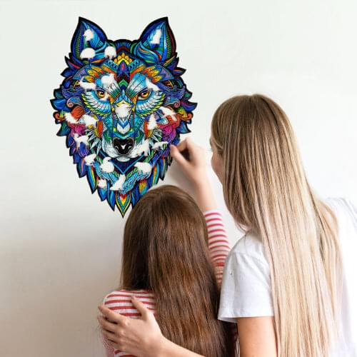 Color Animal Pattern DIY Jigsaw Wolf Wall Stickers Childrens Room Living Room Bedroom Study Decorative Stickers Taste