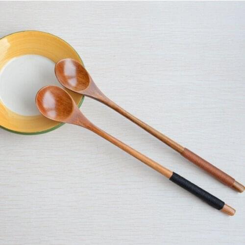 2 Pieces Wooden Spoon Long Handle For Dessert Coffee Tea Eating Mixing Stirring Scoop Handmade Eco Friendly Kitchen Accessories