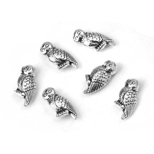 Doreen Box Zinc Based Alloy 3D Beads Owl Animal Silver Color Accessories 16mm( 5/8") x 8mm( 3/8"), Hole: Approx 1.3mm, 50 PCs