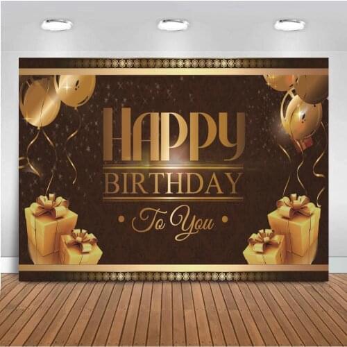 Chocolate Golden Happy Birthday Photography Backdrops Gift Box Balloon Cake Smash Family Party Backgrounds For Room Decor