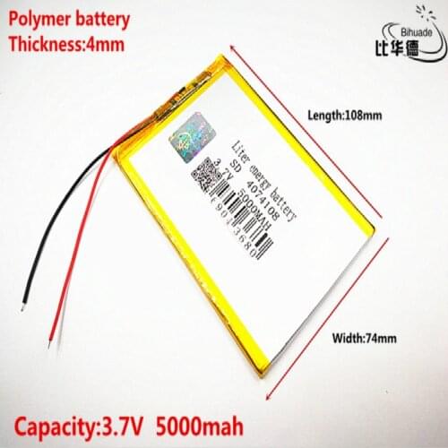 Good Qulity 3.7V,5000mAH 4074108 Polymer lithium ion / Li-ion battery for tablet pc BANK,GPS,mp3,mp4