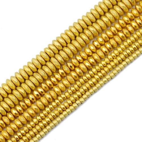 JHNBY Matte Gold Faceted Flat Round Hematite Natural Stone 3/4/6/8mm Spacer charm Loose Beads For Jewelry Making Diy accessories