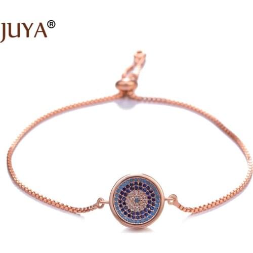 Juya Luxury Cubic Zirconia Rhinestone Lucky Blue Turkish Eye Amulet Bracelets Jewelry Evil Eye Bracelet Bangle For Women Femme