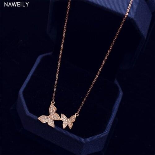 NAWEILY Beautiful Rhinestone Butterfly Clavicle Short Necklaces Gold Silver Color For Women New Fashion Jewelry NWLN182