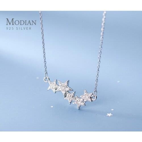 Modian Twinkling Clear CZ Sweet Cute Stackable Star Real 925 Sterling Silver Pendant Link Chain Necklace for Women Fine Jewelry