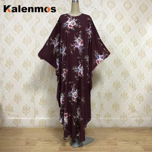 Kalenmos Eid Muslim Abaya Dress Moroccan Kaftan Ramadan Islamic Women Dubai Print Flower Prayer hijab dresses Caftan Long Robe