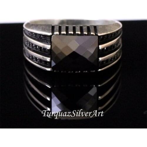 Handmade Mans Black Zircon Gemstone Ring, Mans 925 Silver Ring, Zircon Ring, Silver Handmade Ring