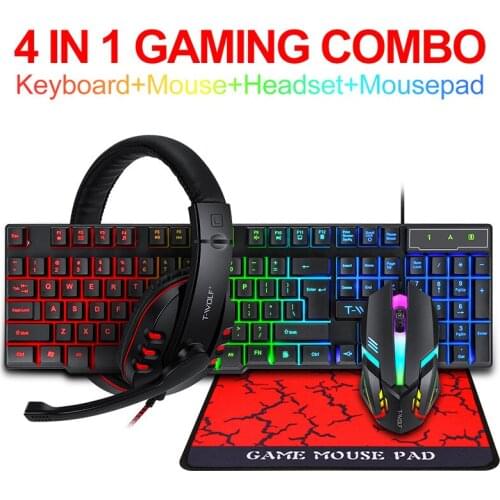 Keyboard and Mouse Set Earphone Key Mouse Four-piece Game Light Game Office Home