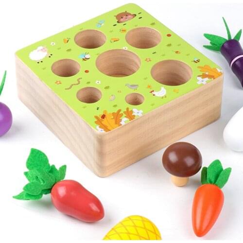 Montessori toy set wooden toys baby pull carrot shape matching size cognitive puzzle children wooden baby toys