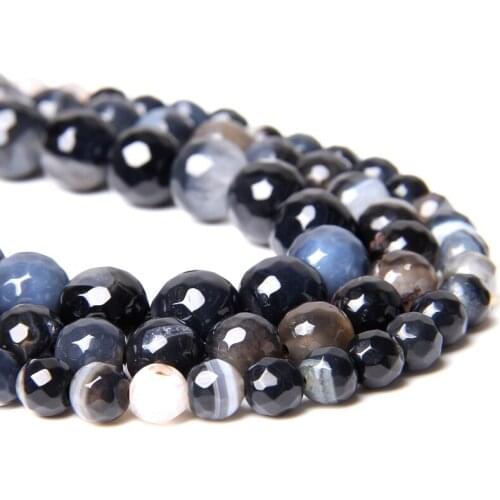 Natural black faceted smooth loose beads Agates beads jewelry making high quality natural gem stone beads wholesale dropshipping
