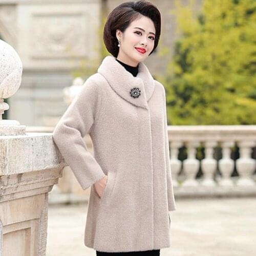 2020 Autumn Winter New Middle Aged Women Faux Mink Fur Coat Female Casual Loose Overcoats Thick Warm Jacket Plus Size 6XL Y42