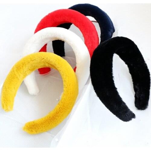 Thick Faux Rabbit Fur Headbands NEW Winter Wide Plush Hairbands Padded Bezel Turban Head Hoop Women Headwear Accessories