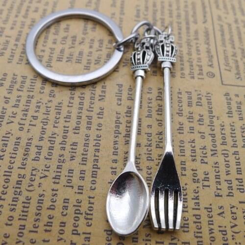 New Alloy Spoon Fork Fashion Keychain Pendant Antique Silver Jewelry Accessories