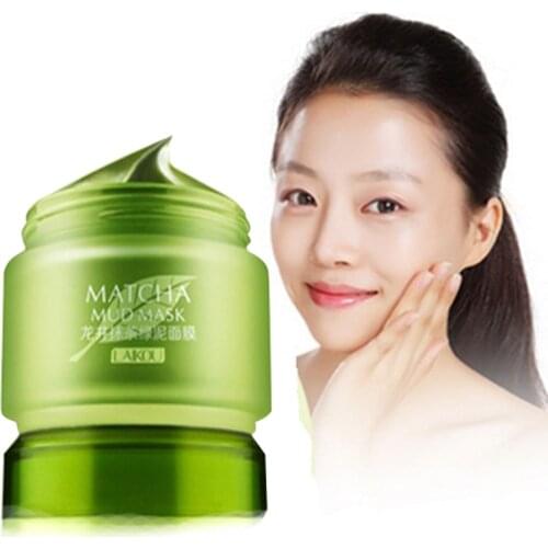 LAIKOU Matcha Mud Facial Mask Cream Deep Cleaning Oil-Control Moisturizing Blackhead Remover Acne Treatment Pore Cleanser Mud