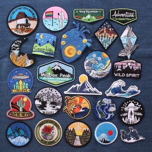 Mountain Travel Patch Embroidered Patches On Clothes UFO Patch Iron On Patches For Clothing DIY Camping Embroidery Patch Stripe
